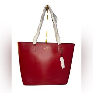 NWOT Kate spade red leather tote with gold logo